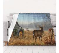 AUBKFELD Deer Hunting Printed Flannel Blanket 125x100 CM, Soft & Warm Throw Blanket for Sofa/Couch/Bed/Car, Gifts for Audlts Women Men