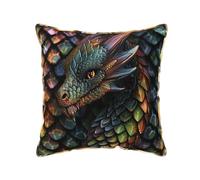 AUBKFELD Dragon Scale Printed Velvet Cushion Cover 50x50 CM with Gold Edging Strip, Square Pillowcase Soft Throw Pillow Covers Case Decorative for Living Room Sofa Couch Bed Bench