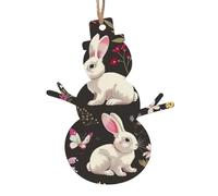 AUBKFELD Festival Bunny Floral Printed Wooden Snowman-Shape Christmas Decorations 2 PCS Christmas Tree Decorations Holiday Hanging Decor