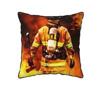 AUBKFELD Firefighter Fireman Flame Printed Velvet Cushion Cover 40x40 CM with Black Edging Strip, Square Pillowcase Soft Throw Pillow Covers Case Decorative for Living Room Sofa Couch Bed Bench