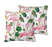 AUBKFELD Flamingo Bird Round Leaves Printed 2-PCS Cushion Cover Square Pillowcase 45x45 CM Soft Linen Throw Pillow Covers Case Decorative for Living Room Sofa Couch Bed Bench