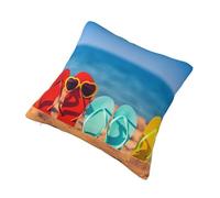 AUBKFELD Flip-Flops On A Sandy Beach Printed Cushion Covers 30x30 Cm Set Of 1 Pcs - Square Plush Pillow Cases Pillowcases For Sofa Bed Couch Home Office Car Decor