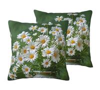 AUBKFELD Floral Flowers Daisies Printed 2-PCS Cushion Cover Square Pillowcase 55x55 CM Soft Linen Throw Pillow Covers Case Decorative for Living Room Sofa Couch Bed Bench
