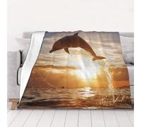 AUBKFELD Funny Animal Dolphin Printed Flannel Blanket 125x100 CM, Soft & Warm Throw Blanket for Sofa/Couch/Bed/Car, Gifts for Audlts Women Men