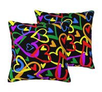 AUBKFELD Gay Pride Rainbow Printed 2-PCS Cushion Cover Square Pillowcase 50x50 CM Soft Linen Throw Pillow Covers Case Decorative for Living Room Sofa Couch Bed Bench
