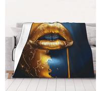 AUBKFELD Gold Lips Printed Flannel Blanket 200x150 CM, Soft & Warm Throw Blanket for Sofa/Couch/Bed/Car, Gifts for Audlts Women Men