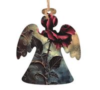 AUBKFELD gothic Rose Printed Wooden Angel-Shape Christmas Decorations 2 PCS Christmas Tree Decorations Holiday Hanging Decor