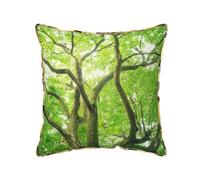 AUBKFELD Green Camphor Tree Printed Velvet Cushion Cover 40x40 CM with Gold Edging Strip, Square Pillowcase Soft Throw Pillow Covers Case Decorative for Living Room Sofa Couch Bed Bench