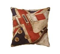 AUBKFELD Guitar British Flag Printed Velvet Cushion Cover 40x40 CM with Gold Edging Strip, Square Pillowcase Soft Throw Pillow Covers Case Decorative for Living Room Sofa Couch Bed Bench
