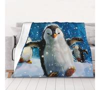 AUBKFELD Happy Penguin Printed Flannel Blanket 125x100 CM, Soft & Warm Throw Blanket for Sofa/Couch/Bed/Car, Gifts for Audlts Women Men