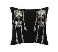 AUBKFELD Human Skeleton Printed Velvet Cushion Cover 40x40 CM with Black Edging Strip, Square Pillowcase Soft Throw Pillow Covers Case Decorative for Living Room Sofa Couch Bed Bench
