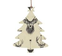AUBKFELD Hunting Arrows Triangles Deer Printed Wooden Christmas Tree-Shape Christmas Decorations 6 PCS Christmas Tree Decorations Holiday Hanging Decor