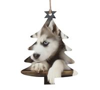 AUBKFELD Husky Puppies Dogs Printed Wooden Christmas Tree-Shape Christmas Decorations 6 PCS Christmas Tree Decorations Holiday Hanging Decor