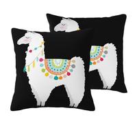 AUBKFELD Llama Printed 2-PCS Cushion Cover Square Pillowcase 45x45 CM Soft Linen Throw Pillow Covers Case Decorative for Living Room Sofa Couch Bed Bench