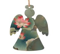 AUBKFELD Lotus Flower and Dragonfly Printed Wooden Angel-Shape Christmas Decorations 6 PCS Christmas Tree Decorations Holiday Hanging Decor
