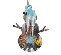 AUBKFELD Love from New York Printed Wooden Snowman-Shape Christmas Decorations 4 PCS Christmas Tree Decorations Holiday Hanging Decor