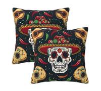 AUBKFELD Mexican Skull Printed Cushion Covers 2pcs (45x45 CM) - Decor Pillow Cases for Home - Hidden Zipper Opening