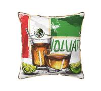 AUBKFELD Mexico Flag and Beer Printed Velvet Cushion Cover 50x50 CM with Gold Edging Strip, Square Pillowcase Soft Throw Pillow Covers Case Decorative for Living Room Sofa Couch Bed Bench