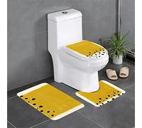 AUBKFELD Mustard Yellow And Black Printed Bath Mat Set 3 Piece - Anti-Slip Bathroom Rugs Sets | Bath Rug And Contour Mat And Toilet Seat Cover