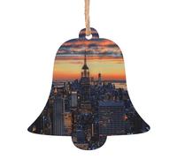 AUBKFELD New York City Printed Wooden Bell-Shape Christmas Decorations 6 PCS Christmas Tree Decorations Holiday Hanging Decor