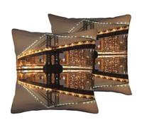 AUBKFELD New York Manhattan Bridge Night Printed 2-PCS Cushion Cover Square Pillowcase 60x60 CM Soft Linen Throw Pillow Covers Case Decorative for Living Room Sofa Couch Bed Bench