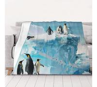AUBKFELD Penguin on the Iceberg Printed Flannel Blanket 125x100 CM, Soft & Warm Throw Blanket for Sofa/Couch/Bed/Car, Gifts for Audlts Women Men