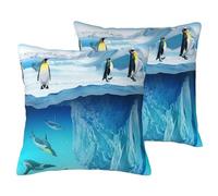 AUBKFELD Penguins On The Iceberg Printed 2-PCS Cushion Cover Square Pillowcase 60x60 CM Soft Linen Throw Pillow Covers Case Decorative for Living Room Sofa Couch Bed Bench