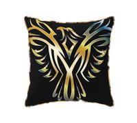 AUBKFELD Phoenix Printed Velvet Cushion Cover 45x45 CM with Gold Edging Strip, Square Pillowcase Soft Throw Pillow Covers Case Decorative for Living Room Sofa Couch Bed Bench