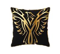 AUBKFELD Phoenix Printed Velvet Cushion Cover 45x45 CM with Gold Edging Strip, Square Pillowcase Soft Throw Pillow Covers Case Decorative for Living Room Sofa Couch Bed Bench