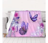 AUBKFELD Pink Butterfly Printed Flannel Blanket 125x100 CM, Soft & Warm Throw Blanket for Sofa/Couch/Bed/Car, Gifts for Audlts Women Men