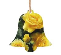 AUBKFELD Pretty yellow rose Printed Wooden Bell-Shape Christmas Decorations 6 PCS Christmas Tree Decorations Holiday Hanging Decor