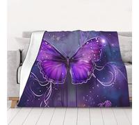AUBKFELD Purple Butterfly Printed Flannel Blanket 125x100 CM, Soft & Warm Throw Blanket for Sofa/Couch/Bed/Car, Gifts for Audlts Women Men