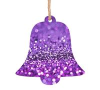 AUBKFELD purple glitter at night Printed Wooden Bell-Shape Christmas Decorations 2 PCS Christmas Tree Decorations Holiday Hanging Decor