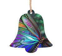 AUBKFELD Rainbow Butterfly Printed Wooden Bell-Shape Christmas Decorations 2 PCS Christmas Tree Decorations Holiday Hanging Decor
