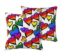 AUBKFELD Rainbow Colored Gay Pride Hearts Printed 2-PCS Cushion Cover Square Pillowcase 50x50 CM Soft Linen Throw Pillow Covers Case Decorative for Living Room Sofa Couch Bed Bench