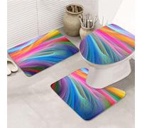 AUBKFELD Rainbow Ocean Printed Flannel Anti-Slip Bath Mat Set - 3 Piece Bathroom Rugs Sets | Bath Rug + Contour Mat + Toilet Seat Cover