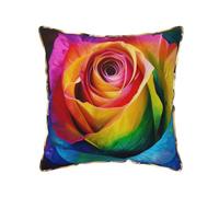 AUBKFELD Rainbow Rose Flower Printed Velvet Cushion Cover 40x40 CM with Gold Edging Strip, Square Pillowcase Soft Throw Pillow Covers Case Decorative for Living Room Sofa Couch Bed Bench