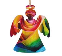 AUBKFELD Rainbow Rose Flower Printed Wooden Angel-Shape Christmas Decorations 4 PCS Christmas Tree Decorations Holiday Hanging Decor