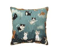 AUBKFELD Raining Cats & Dogs Printed Velvet Cushion Cover 45x45 CM with Gold Edging Strip, Square Pillowcase Soft Throw Pillow Covers Case Decorative for Living Room Sofa Couch Bed Bench