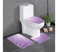 AUBKFELD Romantic Purple Lavender Printed Bath Mat Set 3 Piece - Anti-Slip Bathroom Rugs Sets | Bath Rug And Contour Mat And Toilet Seat Cover