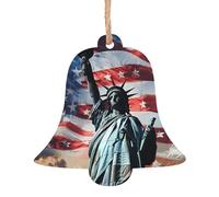 AUBKFELD Statue of Liberty Flag Printed Wooden Bell-Shape Christmas Decorations 4 PCS Christmas Tree Decorations Holiday Hanging Decor