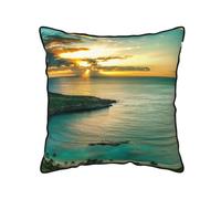 AUBKFELD Sunrise Over Hawaii Printed Velvet Cushion Cover 40x40 CM with Black Edging Strip, Square Pillowcase Soft Throw Pillow Covers Case Decorative for Living Room Sofa Couch Bed Bench