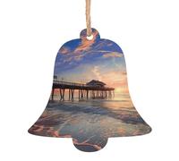 AUBKFELD sunset at the beach bridge Printed Wooden Bell-Shape Christmas Decorations 6 PCS Christmas Tree Decorations Holiday Hanging Decor