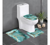 AUBKFELD teal and gold marble Printed Bath Mat Set 3 Piece - Anti-Slip Bathroom Rugs Sets | Bath Rug and Contour Mat and Toilet Seat Cover