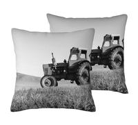 AUBKFELD Tractor Agriculture Tranquil Printed 2-PCS Cushion Cover Square Pillowcase 50x50 CM Soft Linen Throw Pillow Covers Case Decorative for Living Room Sofa Couch Bed Bench