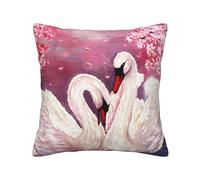 AUBKFELD White Swans with Pink Floral Tree Printed Corduroy Cushion Cover Without Pillow Square Pillowcase 50x50 CM Soft Throw Pillow Covers Case Decorative for Living Room Sofa Couch Bed Bench