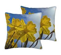 AUBKFELD Yellow Daffodil Printed 2-PCS Cushion Cover Square Pillowcase 55 Soft Linen Throw Pillow Covers Case Decorative for Living Room Sofa Couch Bed Bench