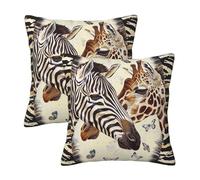 AUBKFELD Zebra and Giraffe Printed Cushion Covers 2pcs (45x45 CM) - Decor Pillow Cases for Home - Hidden Zipper Opening