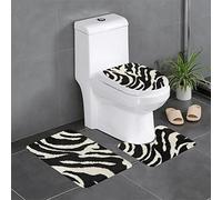 AUBKFELD Zebra Animal Printed Bath Mat Set 3 Piece - Anti-Slip Bathroom Rugs Sets | Bath Rug And Contour Mat And Toilet Seat Cover, J561B2452