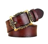 Aublinto Genuine Leather Belt Women's Vintage Belt with Embossed Buckle Women's Leather Belt Genuine Leather Belt for Jeans Trousers Dresses Retro Belt with Alloy Buckle Type A Black 105cm,